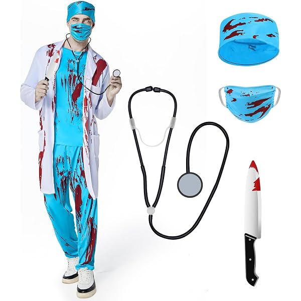Herren Chirurg Kostüm Grün Gr. L – Inkl. Oberteil, Hose, Maske, Stethoskop & Hut | Perfekt Für Karneval & Party