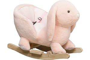 HOMCOM Cavallo a Dondolo a Forma di Coniglio con Suoni, Cavalluccio a Dondolo per Bambini 18-36 Mesi Interattivo, Rosa, 60x33x50cm