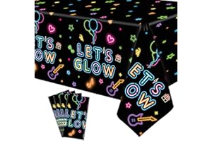 DVAORC 4 Pack Let's Glow Tablecloth Party Table Cover Neon Party Tablecloth 51x86 Inch Glow Party Tablecloth Neon Glow Table Cover Glow in The Dark Brithday Party Decoration