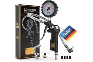 Hardtwerk® Reifenfüller Reifendruckprüfer Reifendruckmesser - Manometer-Messbereich: 0-12 bar - 304-Edelstahl Schlauch - Luftdruckprüfer für Auto, Motorrad, PKW, LKW Reifenfüll-Messgerät