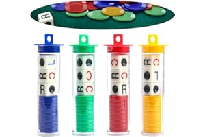ihohi Fun Dice Game Kids Adults, 4 Tubes Left Center Right Centre Game Set Interactive Toy 6 Sided LCR Four Color Round Corner Dice Set for Camping Party Picnic Game