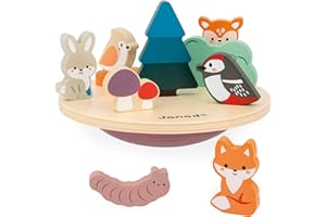 Janod - Jeu d'Équilibre en Bois FSC - Thème Écosystème - 12 Figurines en Bois + 2 Socles - Jeu d'Éveil et Premier Age - Partenariat WWF - Dès 24 Mois, J08642