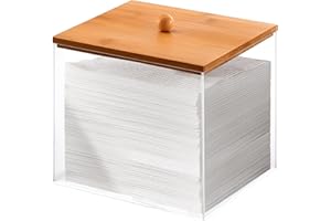 Puricon Soporte Acrílico para Toallas Faciales Desechables con Tapa de Madera,Contenedor Transparente Compatible con Toallitas Clean Skin Club(No Incluidas),Algodones,Accesorios de Baño–Natural