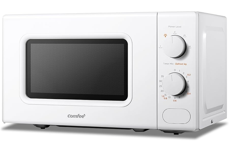 COMFEE' Microwave Oven, White, 20 Litres, 700 W, 5 Power Levels, Quick Defrost Function, Manual Timer, Compact Design-CM-M202CC(WH)