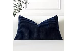 Artscope Cozy Striped Corduroy Cushion Cover 30x50cm Super Soft Decorative Oblong Throw Pillow Covers Case for Sofa Couch Bedroom Car Decor 12 x 20 Inches, Navy Blue