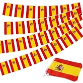 AURALIN Flag garland Spain 10 m with 30 flags of 21 &times; 14 cm | 12th October Football Gatherings Polyester Crest Bunting for Li
