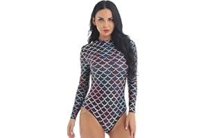inhzoy Bikini Femme Maillot de Bain Sirène Monokini Body Combinaison de Plongée à Manches Longues Anti UV Costume Natation Surf Déguisement Mermaid Justaucorps Danse