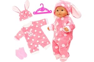 Miunana Vestido Conejo + Percha + Calcetines para New Born 36 CM - 42 CM (14 Pulgadas - 16 Pulgadas) Baby Born, Baby Annabell, Nenuco y Más