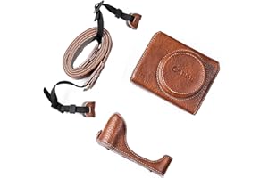 Rieibi G7X G7X II G7X III etui, vintage skórzany futerał na aparat fotograficzny Canon PowerShot G7 X/G7 X Mark II/G7 X Mark III DSLR, etui ochronne z paskiem, Brązowy, Etui na aparat