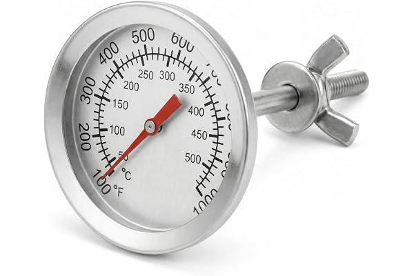 QWORK BBQ-termometer, grilltermometer i rostfritt stål, 5 cm urtavla, 0 till +500 °C