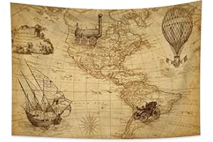 YONGFOTO 150 x 100 cm Vintage Map Tapestry, Industrial Age, Nautical Geographic Art, Wall Hanging for Room Decoration, Old Century, Adventure, Historical Blanket for Bedroom, Office, Dorm
