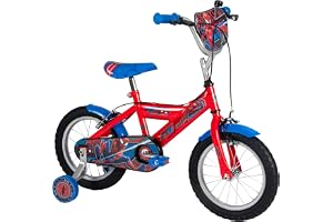 Huffy Marvel SpiderMan Bike barncykel 12 tum 14 tum för barn 3–9 år, dubbla fälgbromsar, avtagbara stabilisatorer, justerbart säte