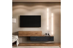 ‎PLANETMÖBEL Planetmöbel TV Wohnwand Wohnzimmer 2X 140 cm Gold Eiche/Schwarz Charcoal - Gold Eiche, Modern, TV Schrank mit 2 Klappen als Stauraum, hängend oder stehend