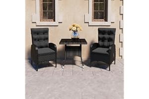 Festnight 3tlg Balkonmöbel Set Rattan Gartensessel mit Liegefunktion Bistroset 2 Personen Balkon Sitzgruppe Garten Balkonset Balkontisch mit 2 Stühlen Polyrattan Liegesessel Sitzgarnitur Gartenmöbel