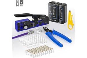 VCELINK Upgraded RJ45 Crimping Tool Kit for CAT7/6A/6/5E/5 with a Pass Through Ethernet Crimper,50 Cat6 RJ45 Connectors & Strain Relief Boots, Cable Tester, Wire Stripper and Cutter