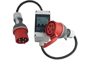 RoadEu - Cordon Adaptateur Rallonge 1M, Courant Elevé 32A 3P+N+E vers Prise 16A 3P+N+E avec Disjoncteur 16A -, pour Caravanne, la Maison, la Remise et Le Garage