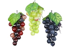 Tuxiaobu Uva artificiale per decorazione realistica uva finta imitazione plastica frutta decorazioni per cucina, casa, festa di Natale, pub, tavolo, cestino fotografico, ornamento scenico, 3 pezzi
