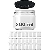 Afracam 300 ml Metal Siyah Kapaklı Şeffaf Cam Kavanoz 24 Adet