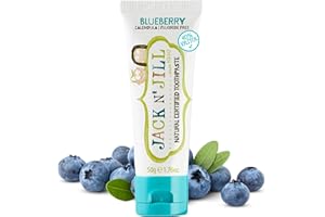 JACK N' JILL ................. SINCE 1949 Jack N' Jill Kids Natural Toothpaste, Fluoride Free Toothpaste, Helps Soothe Gums and Fight Tooth Decay, Toothpaste for Baby, Toddler and Children 6 Months Plus Blueberry Flavour 1 x 50g
