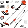 52cc 5 in 1 Garden Multi Tool - Grass Trimmer, Brush Cutter, Pole Saw, Hedge Trimmer, Extension Shaft, Long Reach Strimmer (Orange)