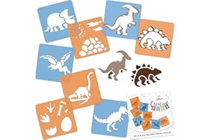 NAKLEO Pochoirs de Dessin pour Enfants 8 Pcs 15x15cm Dinosaures, Plastique et Réutilisable Créatif Modèles pour Peinture, DIY Bricolage Décoration Arts et Artisanat, Papier Mur Bois Tissu