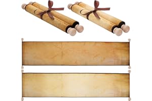 EPAKH 2 Pack Vintage Blank Paper Scrolls Vintage Scroll Paper Wrapped on Wood Rod Long Aged Blank Scroll for Writing, Drawing, Calligraphy, 7.3 x 30-32 Inches