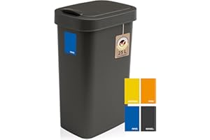 Hausfelder Mülleimer 25l mit Deckel schwarz, Abfalleimer Küche schmal 30x25 cm, Schwingdeckel für Restmüll gelber Sack, Mülltonne 20-30 Liter