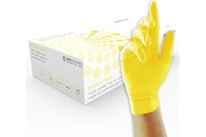 UNIGLOVES Yellow Pearl Nitril-Untersuchungshandschuhe - vielseitig einsetzbar, puderfreie und latexfreie Einweghandschuhe - Box mit 100 Handschuhen, Gelb, Groß (GP0114)
