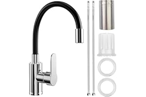 Ghazpmuk Wasserhahn Küche mit Flexibler Auslauf, Wasserhahn Küche Schwarz, Spültischarmatur 360° Drehbar, Küchenarmatur Schwarz mit Wasserspar Aerator für Die Küche