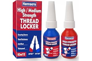 HANNAERA Thread Lock Blue and Red, Threadlocker Medium and High Strength Threadlock, Lock & Seal Nuts, Bolts, Fasteners and Metals, Against Losening and Leakage (10 ml/2 Pack)