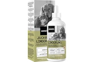 Juckreiz Linderung Tropfen - 250ml für Hunde und Katzen - Gräser-, Pollen- & Nahrungsmittelallergien - Mit Gingko, Brennnessel, Heidelbeeren & Huang Qin - Für alle Altersgruppen - animigo