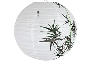 POWERLANTZ Paper Lampshade Hanging Light Shade 30cm, Oriental Ribbed Japanese Ceiling Fixture with Cherry Blossom & Floral Patterns, Perfect for Home Lighting, Wedding,Party & Boho Decor (Bamboo)