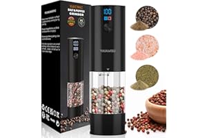 YAIAWISU Salz und Pfeffermühlen Elektrisch (LED-Display, Wiederaufladbar, Einstellbare Rauheit Keramikmahlwerk, 120ml große Kapazität) Gewürzmühle Elektrisch (Schwarz 1pcs)