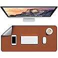 Hsurbtra Desk Pad, 31.5" x 15.7" Dual Side PU Leather Large Mouse Pad, Desk Protector, Desk Mat for Desktop, Desk Accessories for Women Office, Desk Supplies for Keyboard and Mouse, Brown and Grey