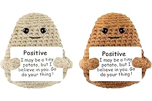 Aolso Lustige Positive Kartoffel, Gestrickte Kartoffelpuppe mit Positive Karten, Kreative Kartoffel Puppe, Mini-Plüsch Potato Puppe, Viel Glück Geschenke, Motivationsgeschenke (S-Khaki/Braun)