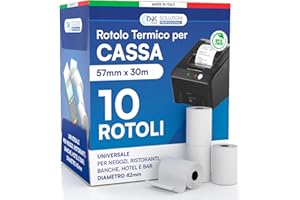 DNK TRADE, 10 Rotoli termici di alta qualità 57x30 metri, per Registratori di Cassa, Carta Termica Omologata, Compatibili con Nexi, Axerve e Ingenico. (10)