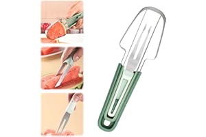 Vordpe Cortador de Tenedor de Sandía 3 en 1, Cortador de Sandía de Acero Inoxidable, Cortador de Sandía, Cortador de Melón de Acero Inoxidable, Tenedores de Frutas para Acampar (Verde)