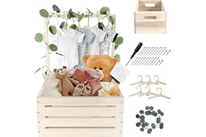 Umtiti Wooden Baby Gift Basket with Handle，Kids Clothes Hanger and Garland，Baby Shower Crate Wardrobe for Pregnant New Parents.Gift Basket-Wood-uk-M
