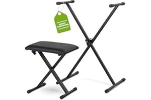 Classic Cantabile Set supporto X regolabile in 5 altezze, panchetta imbottita regolabile in 3 posizioni, supporto stabile pieghevole e sgabello comodo, colore nero.