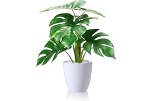 SOGUYI Pianta Finta 40cm Tropical Monstera Piante Finte da Interno Esterno con Vaso Plastica Pianta Artificiale per Decorazioni Balconi Casa Ufficio Scrivania Cucina Moderna Design(1 Pezzi)
