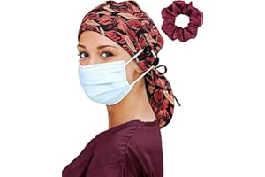 HACHAPY Satin Lined Scrub Cap for Women Extra Large Long Hair Surgical Nurse Cap 4 Buttons