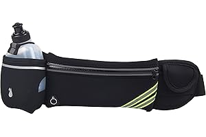 LY4U Verstellbarer Laufgürtel für Männer Frauen Unisex mit Einer 10 Unzen Wasserflasche Trinkgürtel für Laufen Fitness Gehen Joggen Radfahren Wandern Schwarz