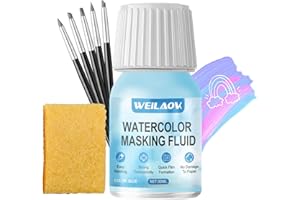 WEILAOK Masking Fluid for Watercolour Painting, Masking Fluid, Liquid Masking Fluid, Masking Fluid Include 5 Masking Fluid Pen, Liquid Masking Tape, Keeps Areas Free of Colour and Edges Crisp, Blue - 30ml