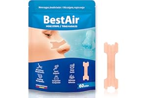 HISTOKIT SUMINISTROS DE LABORATORIO Tiras nasales antironquidos BESTAIR – Dilatador nasal ergonómico e hipoalergénico para dormir y deporte – Reduce ronquidos, alivia la congestión y mejora la respiración – Pack 60 tiras resistentes