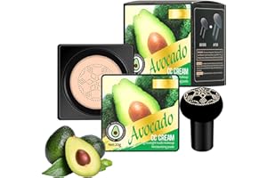 CROWNLITE Mushroom Head Air Cushion CC Cream, Long-Lasting Waterproof Lightweight Makeup, Moisturizing Full Coverage Concealer Foundation with Mushroom Makeup Sponge, Even Skin Tone, Avocado formula