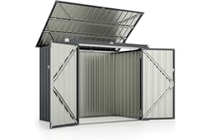 COSTWAY Mülltonnenbox für 2 Mülltonnen, Müllbox aus verzinktem Metall, Müllhaus mit 2 Türen & Klappdeckel, Mülltonnenschuppen abschließbar wetterfest, Gartenbox Garten 172 x 95,5 x 130 cm (Dunkelgrau)