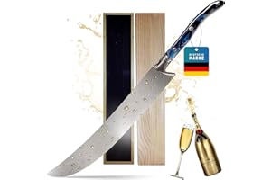 YOUR LIVING ART Champagnersäbel – Edelstahl Säbel für Sommelier mit Holzgriff 42cm - Kellnermesser Profi für Hochzeit & Party, Laguiole Messer für Champagner, inklusive edler Geschenkbox (Blauer Griff)