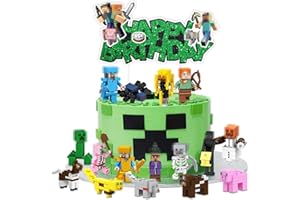 Hangsky 18 Stück Pixe Tortendeko mit Mini Figuren, Pixe Kuchen Deko Junge, Cake Toppers Kindergeburtstag, Happy Birthday Topper für Kinder Geburtstag Party Kuchen Dekoration (A)