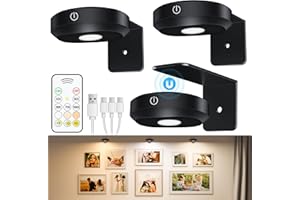‎WILLED WILLED Bilderleuchte Kabellos, Bildbeleuchtung mit Fernbedienung, Led Spot Akku, Wiederaufladbare mit 3 Farbtemperaturen, Dimmbar Bilderlampe, Dart Beleuchtung mit mit Timer, Schwarz(3er Pack)