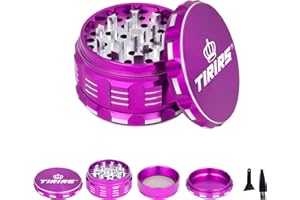 TIRIRS 3 Inches 4 Pieces Premium Herb Grinder - Aluminium Large Spice Grinder with Pollen Catcher, Comes with Pollen Scraper and Cleaning Brush, Purple